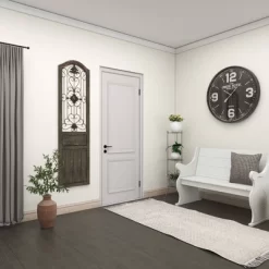 17" X 19" Wood Scroll Distressed Door Inspired Ornamental Wall Decor With Metal Wire Details Brown - Olivia & May -Online Home Decoration GUEST 92d4c552 24b6 4297 8409 4660c9452eae