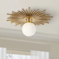 Possini Euro Design Hazel Modern Ceiling Light Semi Flush Mount Fixture 24" Wide Warm Brass White Globe Shade For Bedroom Kitchen Living Room Hallway -Online Home Decoration GUEST 937faa9c a474 460e 97d2 cb24e8bfb570