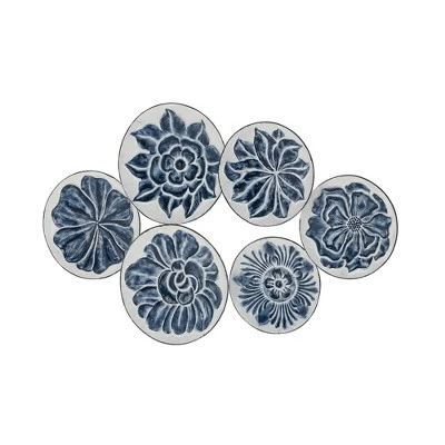 Metal Plate Wall Decor With Embossed Details Blue - Olivia & May 6 Metal Plate Wall Decor With Embossed Details Blue - Olivia & May - Image 4