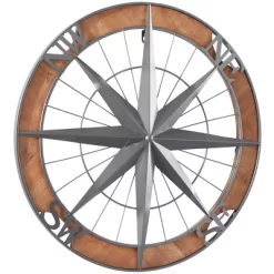 Metal Nautical Compass Wall Decor With Wood Frame Gray - Olivia & May
