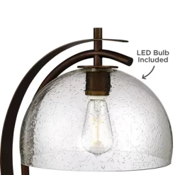 Possini Euro Design Modern Desk Lamps Set Of 2 With USB Port 22 1/2" High Bronze LED Clear Seeded Glass Shade For Bedroom Office -Online Home Decoration GUEST 94f8b08b 460e 4367 b974 fdf11d3b35a4