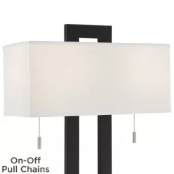 360 Lighting Neil Modern Table Lamp With Black Marble Riser 26" High Two Tone USB Charging Port White Rectangular Shade For Bedroom House Home Desk