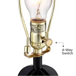 360 Lighting Marcel Industrial Table Lamps 24 1/4" High Set Of 2 Black With USB Port LED Nightlight Burlap Drum Shade For Bedroom Living Room Desk -Online Home Decoration GUEST a2307e8f 3faf 448c a0fd 7ffba43a7510