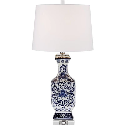 Barnes And Ivy Table Lamps 28" Tall Set Of 2 Porcelain Blue Floral Jar Geneva White Drum Shade For Living Room Family Bedroom Bedside 8 Barnes And Ivy Table Lamps 28" Tall Set Of 2 Porcelain Blue Floral Jar Geneva White Drum Shade For Living Room Family Bedroom Bedside - Image 6