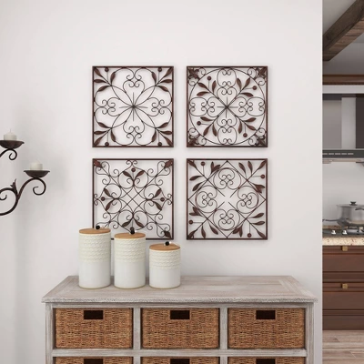 Rustic Metal Ornamental Wall Decor Set Of 4 Brown - Olivia & May 8 Rustic Metal Ornamental Wall Decor Set Of 4 Brown - Olivia & May - Image 6
