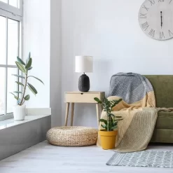 20.4" Traditional Ceramic Purled Texture Bedside Table Desk Lamp With White Fabric Drum Shade Black - Simple Designs -Online Home Decoration GUEST ab17b349 f98a 47f6 89ea 3fbaa719214b