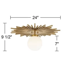 Possini Euro Design Hazel Modern Ceiling Light Semi Flush Mount Fixture 24" Wide Warm Brass White Globe Shade For Bedroom Kitchen Living Room Hallway -Online Home Decoration GUEST abd1820f 6891 4ab0 a543 8a21515dfd36