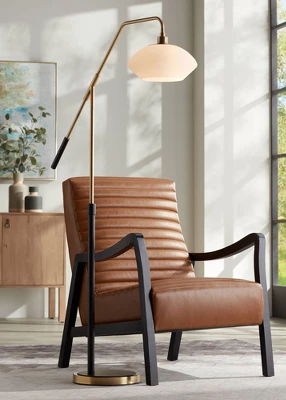 Possini Euro Design Modern Arc Floor Lamp 63 1/2" Tall Warm Gold Black Metal Milky White Glass Shade For Living Room Reading House 3 Possini Euro Design Modern Arc Floor Lamp 63 1/2" Tall Warm Gold Black Metal Milky White Glass Shade For Living Room Reading House