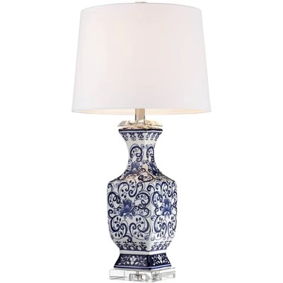 Barnes And Ivy Table Lamps 28" Tall Set Of 2 Porcelain Blue Floral Jar Geneva White Drum Shade For Living Room Family Bedroom Bedside 7 Barnes And Ivy Table Lamps 28" Tall Set Of 2 Porcelain Blue Floral Jar Geneva White Drum Shade For Living Room Family Bedroom Bedside - Image 5