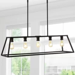 26.75" 5-Light LED Adjustable Iron Floyd Farmhouse Pendant Oil Rubbed Bronze - JONATHAN Y -Online Home Decoration GUEST b15ac43a bec4 438e 9cc2 bed080f650ae