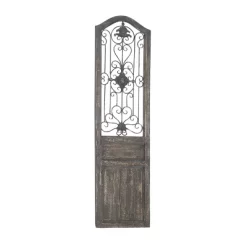 17" X 19" Wood Scroll Distressed Door Inspired Ornamental Wall Decor With Metal Wire Details Brown - Olivia & May -Online Home Decoration GUEST b1dea206 b695 4598 8a65 146042bab034