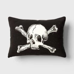 Oversize Skull And Crossbones Woven Cotton Lumbar Halloween Throw Pillow Black - Threshold™ -Online Home Decoration GUEST b45186ba 7db4 4537 829f d4aedfe091ea