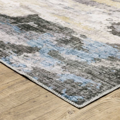 Micah Washable Distressed Abstract Indoor Area Rug Gray/Blue - Captiv8e Designs 3 Micah Washable Distressed Abstract Indoor Area Rug Gray/Blue - Captiv8e Designs
