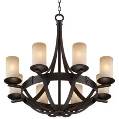 Franklin Iron Works Sperry Bronze Chandelier 28" Wide Rustic Farmhouse Cylinder Scavo Glass Shade 8-Light Fixture For Dining Room House Kitchen Island -Online Home Decoration GUEST b558602f 4e5b 49eb 95b3 0e0bd0ad15df