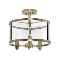 3-Light 13" Industrial Farmhouse Glass/Metallic Accented Semi-flushmount Ceiling Light - Lalia Home -Online Home Decoration GUEST b675824c 174e 40ce 9aff 6f7ad062c5f3