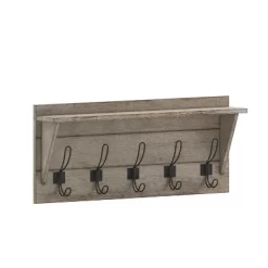 Merrick Lane Pine Wood 24 Inch Wall Mount Storage Rack With 5 Hanging Hooks And Upper Display Shelf -Online Home Decoration GUEST b6c20852 c257 4b32 a416 cec9c0cc9e29