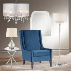 360 Lighting Albert Modern Table Lamp 24 3/4" High Mercury Glass Gourd Oatmeal Drum Shade For Bedroom Living Room Bedside Nightstand Office Kids House -Online Home Decoration GUEST b7467a5d 559e 4697 8375 20fd1f9f1e1b