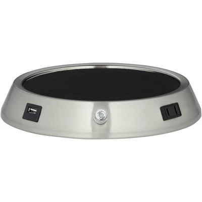 360 Lighting Reiner Modern Accent Table Lamp 23" High Blue Green Glass Nickel With USB And AC Power Outlet In Base Off White Drum Shade For Home Desk 4 360 Lighting Reiner Modern Accent Table Lamp 23" High Blue Green Glass Nickel With USB And AC Power Outlet In Base Off White Drum Shade For Home Desk - Image 2