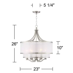 Possini Euro Design Nor Brushed Nickel Pendant Chandelier 23" Wide Modern Double White Organza Shade 6-Light Fixture For Dining Room Kitchen Island -Online Home Decoration GUEST bb16169e e8ac 40d5 a519 799cfcb81c1e
