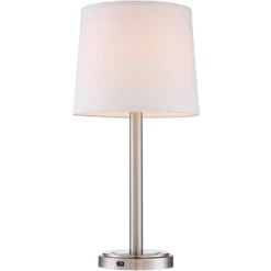 360 Lighting Camile Modern Table Lamps 25" High Set Of 2 Brushed Nickel With USB Charging Port Off White Drum Shade For Living Room Office House Desk -Online Home Decoration GUEST bd74f808 5cfe 4a39 bf36 e718ea55ce6b