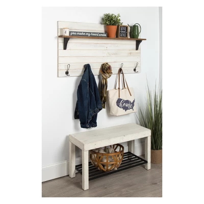 46.1" X 26" Wall Shelf With 5 Hooks White/Brown - Uniek 3 46.1" X 26" Wall Shelf With 5 Hooks White/Brown - Uniek
