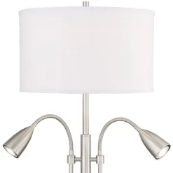 Possini Euro Design Wagner Modern Table Lamp 29 3/4" Tall Brushed Nickel With USB Charging Port And LED Gooseneck Lights White Shade For Living Room -Online Home Decoration GUEST c064c458 ceaf 4142 abf4 0bff9a75a313