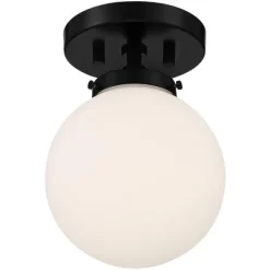 Possini Euro Design Jilly Modern Ceiling Light Semi Flush Mount Fixture 6 3/4" Wide Black White Glass Globe Shade For Bedroom Kitchen Living Room Home -Online Home Decoration GUEST c0bed869 7e23 43ad b736 ca5788add583