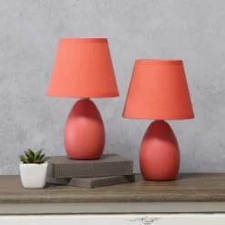 9.45" 2pk Petite Ceramic Oblong Bedside Table Desk Lamps With Matching Tapered Drum Shade Orange - Creekwood Home -Online Home Decoration GUEST c27e75af 3181 4d23 bd50 8cd26e4ee224