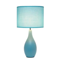 18.11" Traditional Standard Ceramic Dewdrop Table Desk Lamp With Matching Fabric Shade Blue - Creekwood Home