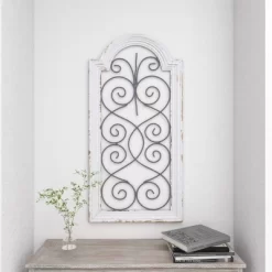 Vintage Wood Scroll Arched Window Inspired Wall Decor With Metal Scrollwork Relief White - Olivia & May -Online Home Decoration GUEST c48d42f0 39c2 447f b7d6 d2e14564c7e8