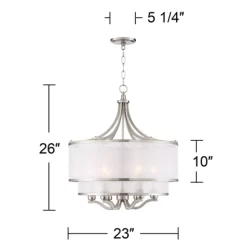 Possini Euro Design Nor Brushed Nickel Pendant Chandelier 23" Wide Modern Double White Organza Shade 6-Light Fixture For Dining Room Kitchen Island -Online Home Decoration GUEST c8291423 786b 40bf 928d 6d118cca3b09