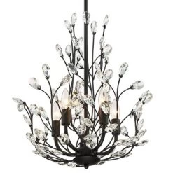 Regency Hill Aurine Matte Black Pendant Chandelier 18" Wide Modern Clear Crystal Glass Leaf 5-Light Fixture For Dining Room Foyer House Kitchen Island -Online Home Decoration GUEST c8ed79df 308d 4da4 b55f 96e0eb162122