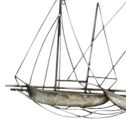 Stratton Home Decor Metal Sailboat Fleet Scene Intricate Hanging Wall Decor For Nautical, Ocean, Lakehouse, Or Eclectic Home Decor, Antique Silver