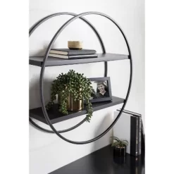 24" Diameter Sequoia Wood And Metal Round Wall Shelf - Kate & Laurel All Things Decor -Online Home Decoration GUEST cc613431 6923 43ea a079 ebd88d240768