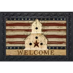 Briarwood Lane Americana Welcome Doormat Patriotic Primitive Birdhouse Indoor Outdoor 30" X 18"