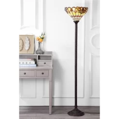 70" Davis Tiffany Style Torchiere Floor Lamp (Includes LED Light Bulb) Bronze - JONATHAN Y