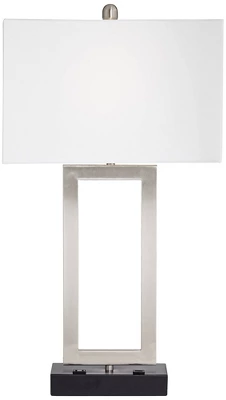 360 Lighting Todd 30" Tall Large Modern End Table Lamps Set Of 2 USB Port AC Power Outlet Silver Brushed Nickel Finish Metal Living Room Charging 9 360 Lighting Todd 30" Tall Large Modern End Table Lamps Set Of 2 USB Port AC Power Outlet Silver Brushed Nickel Finish Metal Living Room Charging - Image 7