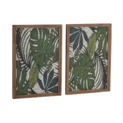 Wood Leaf Tropical Wall Decor With Brown Frame Set Of 2 Green - Olivia & May -Online Home Decoration GUEST d25f7666 8244 470f ab74 6b1c6bfef3ed