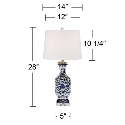 Barnes And Ivy Table Lamps 28" Tall Set Of 2 Porcelain Blue Floral Jar Geneva White Drum Shade For Living Room Family Bedroom Bedside 10 Barnes And Ivy Table Lamps 28" Tall Set Of 2 Porcelain Blue Floral Jar Geneva White Drum Shade For Living Room Family Bedroom Bedside - Image 8