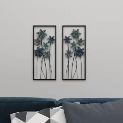 Metal Floral Wall Decor With Black Frame Set Of 2 Gray - Olivia & May -Online Home Decoration GUEST d5cd7d79 00ae 41fd bbb0 34ea6f15b5a1