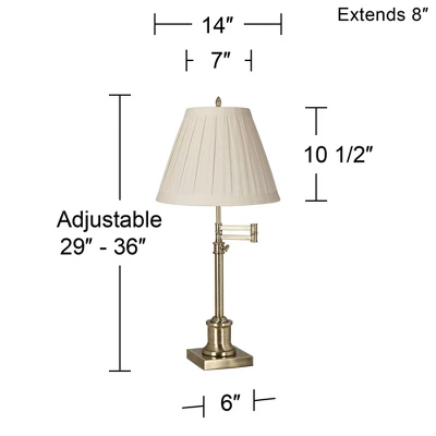 360 Lighting Swing Arm Desk Table Lamp 36" Tall Antique Brass Box Pleated Creme Linen Empire Shade For Living Room Bedroom Office Family 4 360 Lighting Swing Arm Desk Table Lamp 36" Tall Antique Brass Box Pleated Creme Linen Empire Shade For Living Room Bedroom Office Family - Image 2
