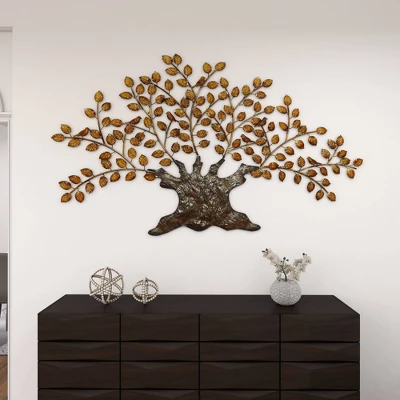 Traditional Metal Tree Indoor Outdoor Wall Decor With Leaves Brown - Olivia & May 12 Traditional Metal Tree Indoor Outdoor Wall Decor With Leaves Brown - Olivia & May - Image 10