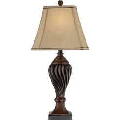 Regency Hill Traditional Table Lamp 28.5" Tall Carved Two Tone Brown Urn Shaped Beige Fabric Shade For Living Room Family Bedroom Bedside -Online Home Decoration GUEST d89d27da 1971 4360 89f9 7c84c5889cc4