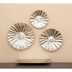 Stainless Steel Plate Wall Decor With Hammered Designs Set Of 3 Silver - Olivia & May