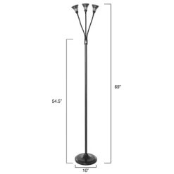Hastings Home 3 Head LED Floor Lamp With Adjustable Arms, Touch Switch And Dimmer β Black