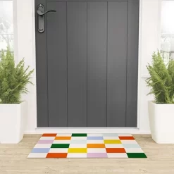Lane And Lucia Retro Rainbow Checkerboard Welcome Mat - Society6