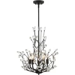 Regency Hill Aurine Matte Black Pendant Chandelier 18" Wide Modern Clear Crystal Glass Leaf 5-Light Fixture For Dining Room Foyer House Kitchen Island -Online Home Decoration GUEST dbf17b03 3b29 4929 a345 f3f396b08db5