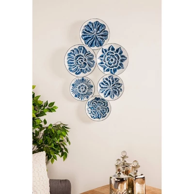 Metal Plate Wall Decor With Embossed Details Blue - Olivia & May 3 Metal Plate Wall Decor With Embossed Details Blue - Olivia & May
