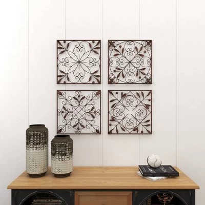 Rustic Metal Ornamental Wall Decor Set Of 4 Brown - Olivia & May 9 Rustic Metal Ornamental Wall Decor Set Of 4 Brown - Olivia & May - Image 7