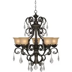 Kathy Ireland French Bronze Chandelier 31" Wide Rustic Crystal Amber Bell Glass 5-Light Fixture For Dining Room House Home Kitchen -Online Home Decoration GUEST df5c9972 ecdd 4a5c 9db4 1027c0a5a40c